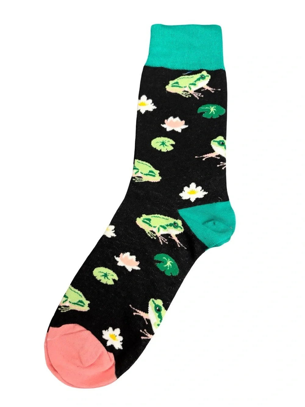 Black Green Frog Novelty Crew Socks Women's Size 8-12